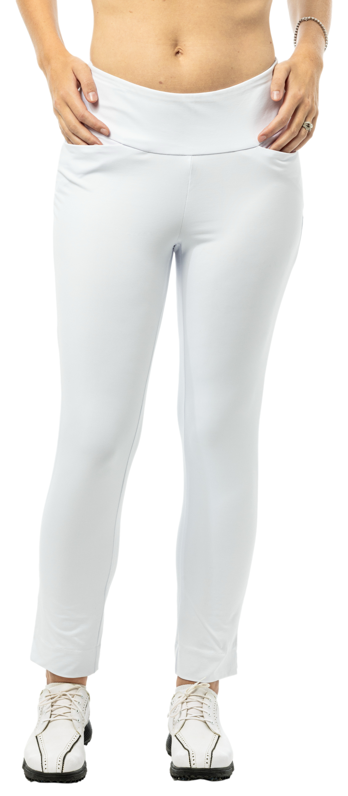 SanSoleil SOLSTYLE Ice Ankle Pant in Varsity White, stylish athletic bottoms with a comfortable fit and sleek design.