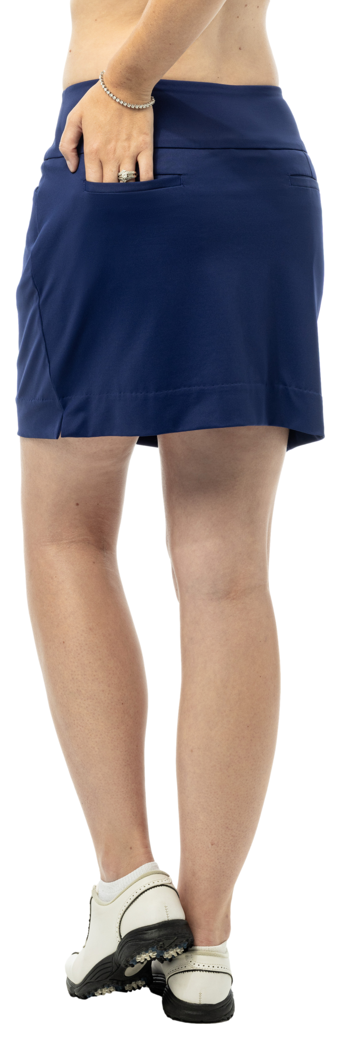 SanSoleil SOLSTYLE Sport Skort in navy, lightweight athletic bottoms with built-in shorts and a comfortable waistband.