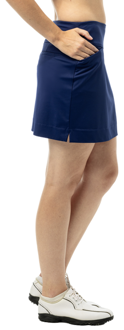 SanSoleil SOLSTYLE sport skort in navy, lightweight bottoms with built-in shorts for active wear and athletic activities.