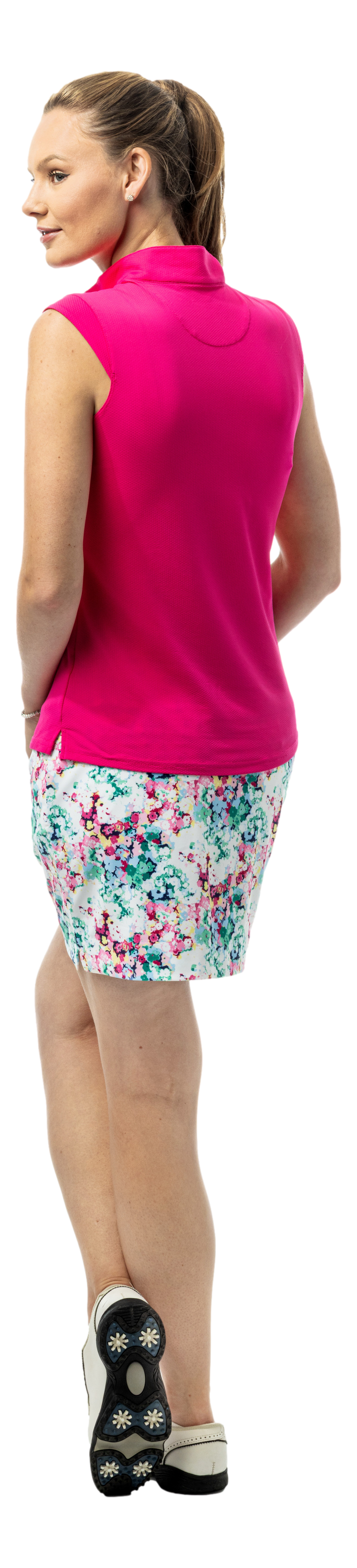 SanSoleil SOLSTYLE print sport skort in Southern Belle multi-color, featuring a comfortable athletic bottom with vibrant pattern.