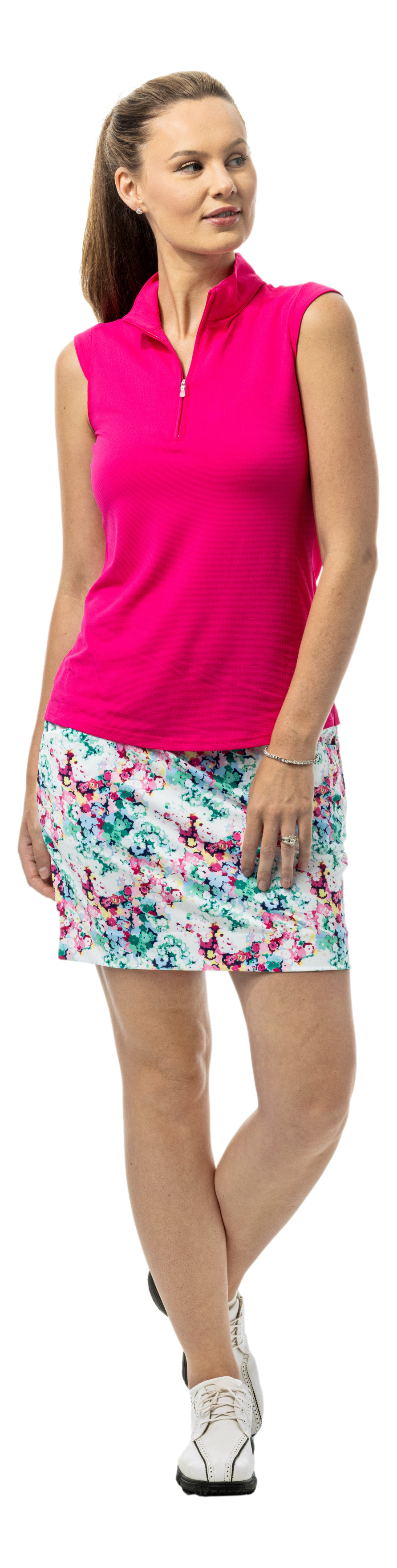 SanSoleil SOLSTYLE print sport skort in Southern Belle multi-color, featuring a comfortable athletic design and vibrant pattern.