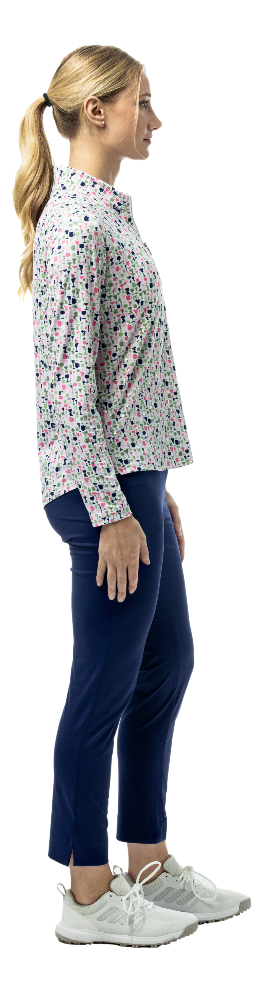 SOLSHINE FOIL 1/4 ZIP MOCK. SIP & SPARKLE. SILVER. 900320