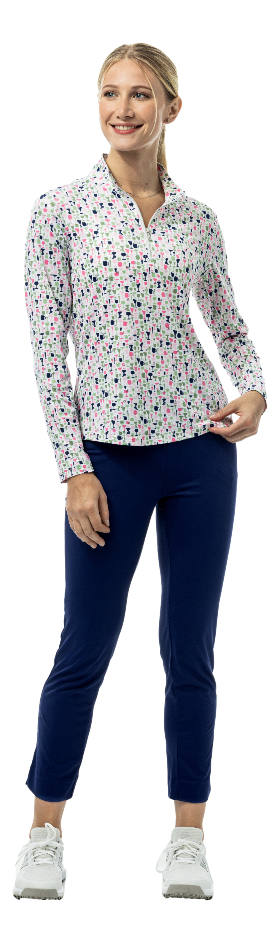 SOLSHINE FOIL 1/4 ZIP MOCK. SIP & SPARKLE. SILVER. 900320