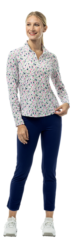 SOLSHINE FOIL 1/4 ZIP MOCK. SIP & SPARKLE. SILVER. 900320