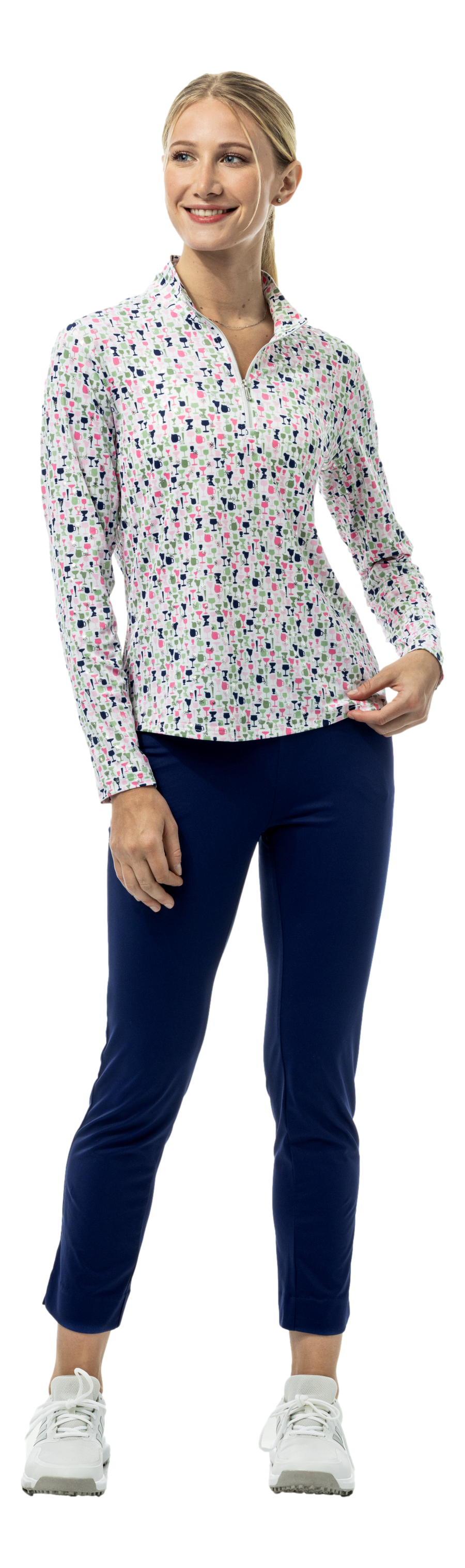 SOLSHINE FOIL 1/4 ZIP MOCK. SIP & SPARKLE. SILVER. 900320