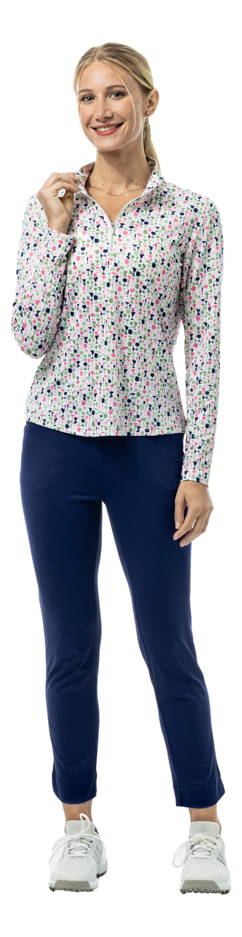 SOLSHINE FOIL 1/4 ZIP MOCK. SIP & SPARKLE. SILVER. 900320