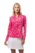 SANSOLEIL FOIL PRINT 1/4 ZIP MOCK. WHIRLWIND. PINK. 900320 - SanSoleil