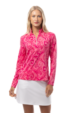 SANSOLEIL FOIL PRINT 1/4 ZIP MOCK. WHIRLWIND. PINK. 900320 - SanSoleil