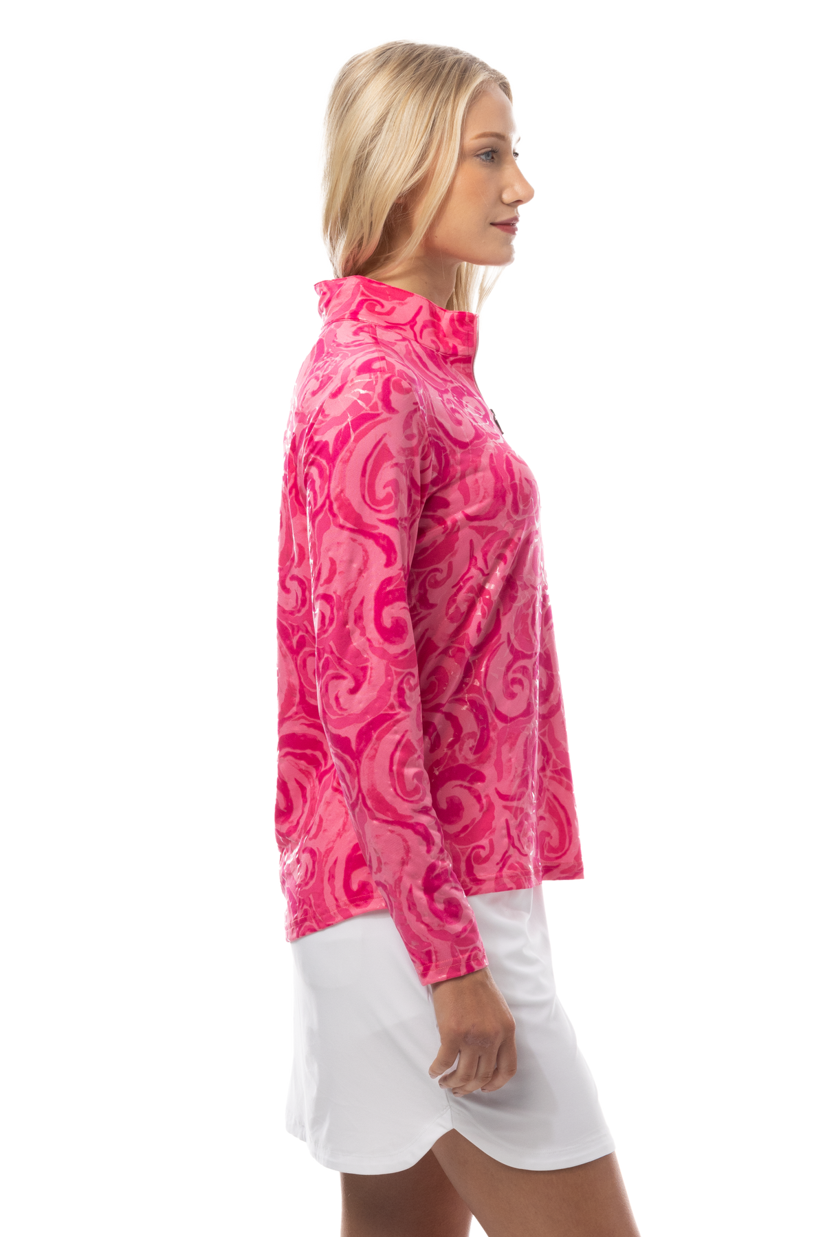 SANSOLEIL FOIL PRINT 1/4 ZIP MOCK. WHIRLWIND. PINK. 900320 - SanSoleil