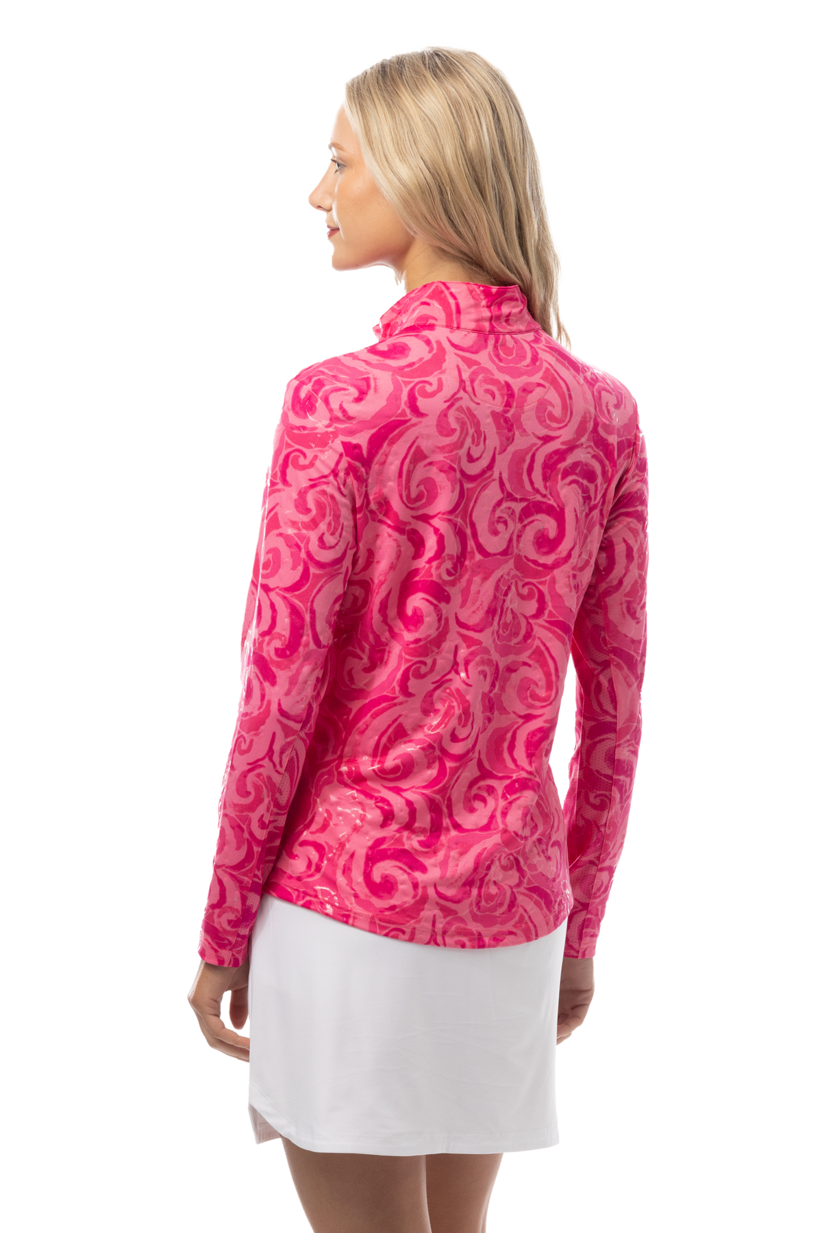 SANSOLEIL FOIL PRINT 1/4 ZIP MOCK. WHIRLWIND. PINK. 900320 - SanSoleil