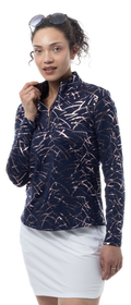 SOLSHINE PRINT 1/4 ZIP MOCK. HALLEY. NAVY ROSE GOLD. 900320 - SanSoleil