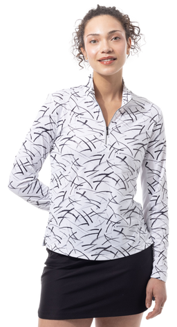 SOLSHINE PRINT 1/4 ZIP MOCK. HALLEY. WHITE BLACK. 900320 - SanSoleil