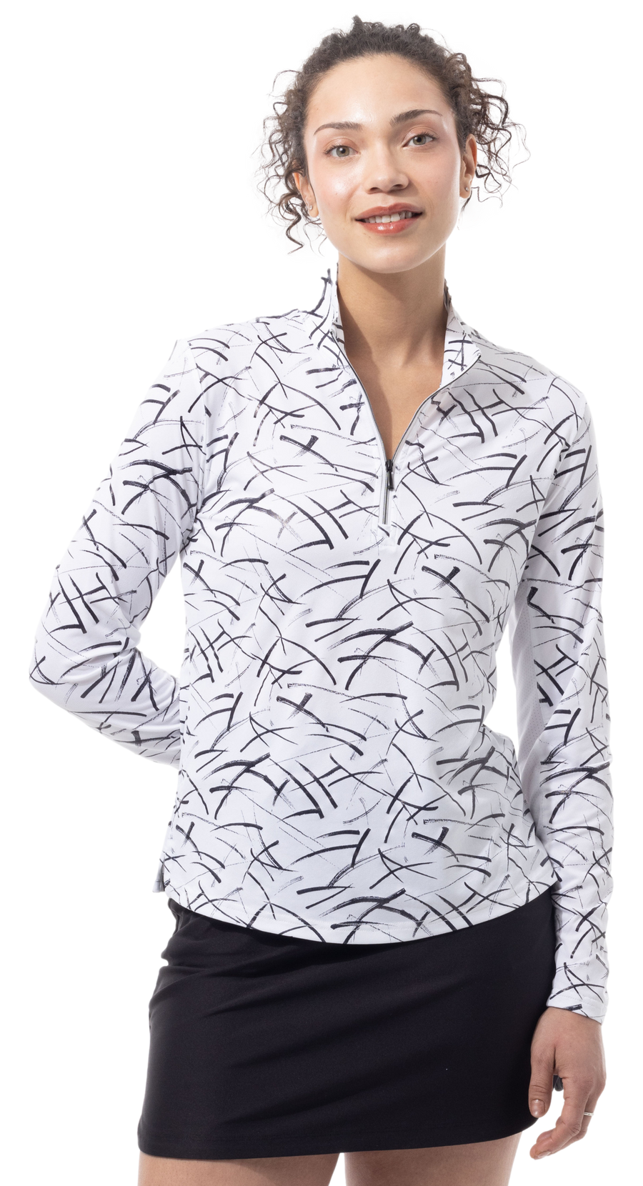 SOLSHINE PRINT 1/4 ZIP MOCK. HALLEY. WHITE BLACK. 900320 - SanSoleil