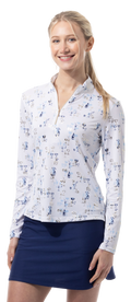 SOLSHINE PRINT 1/4 ZIP MOCK. SHAKEITOFF. NAVY GOLD. 900320 - SanSoleil