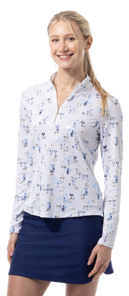 SOLSHINE PRINT 1/4 ZIP MOCK. SHAKEITOFF. NAVY GOLD. 900320 - SanSoleil