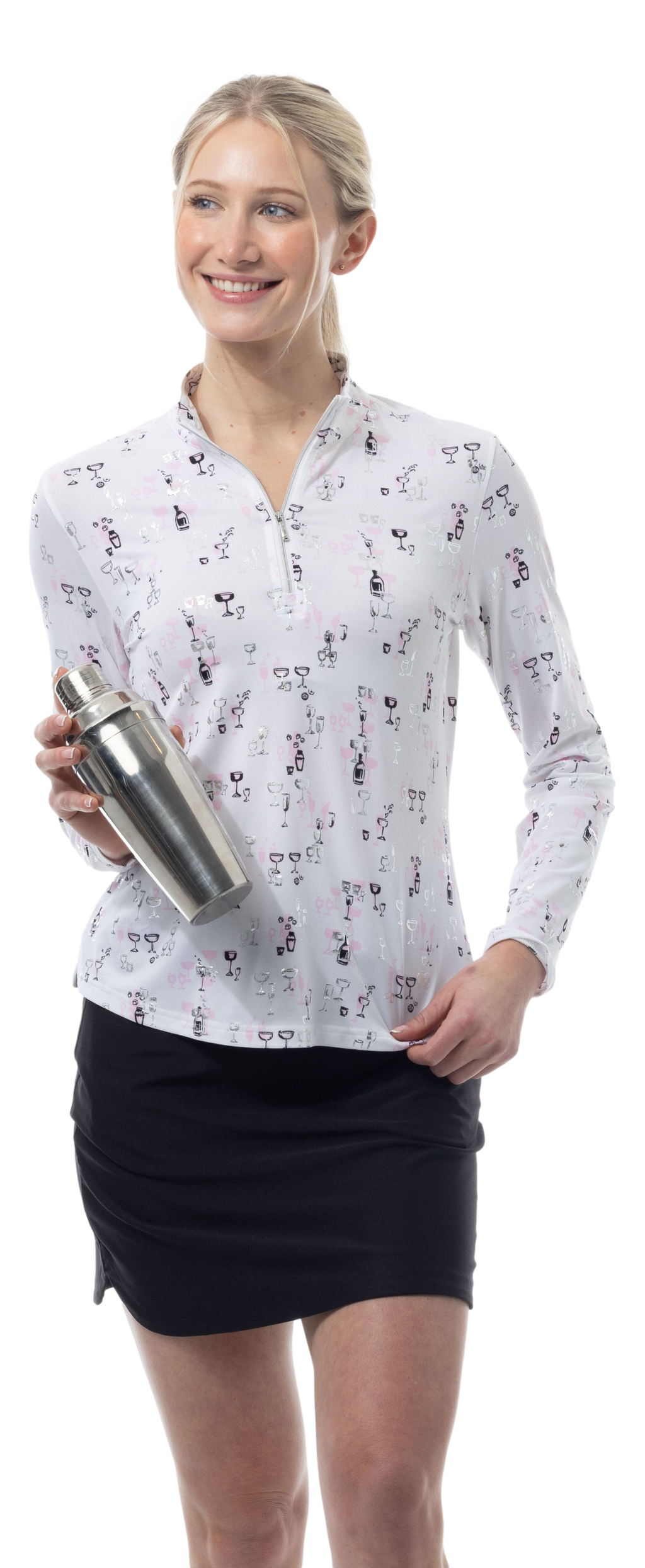 SOLSHINE PRINT 1/4 ZIP MOCK. SHAKEITOFF. PINK SILVER. 900320 - SanSoleil