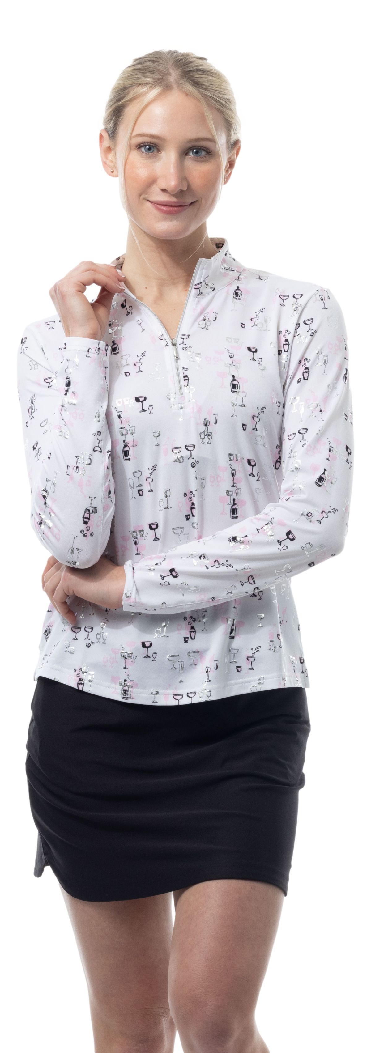 SOLSHINE PRINT 1/4 ZIP MOCK. SHAKEITOFF. PINK SILVER. 900320 - SanSoleil