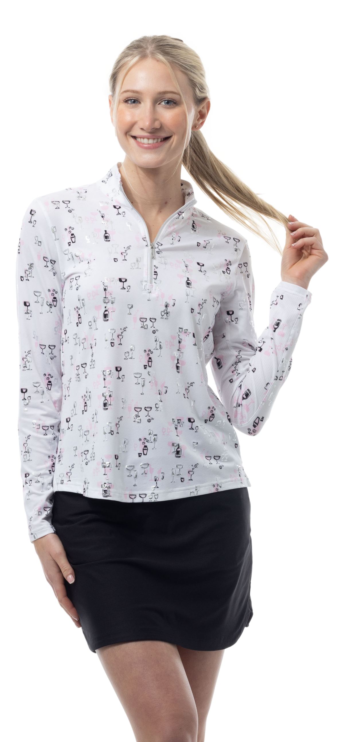 SOLSHINE PRINT 1/4 ZIP MOCK. SHAKEITOFF. PINK SILVER. 900320 - SanSoleil