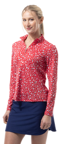 SOLSHINE PRINT 1/4 ZIP MOCK. STAR STRUCK. RED SILVER . 900320 - SanSoleil