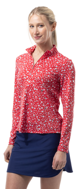 SOLSHINE PRINT 1/4 ZIP MOCK. STAR STRUCK. RED SILVER . 900320 - SanSoleil