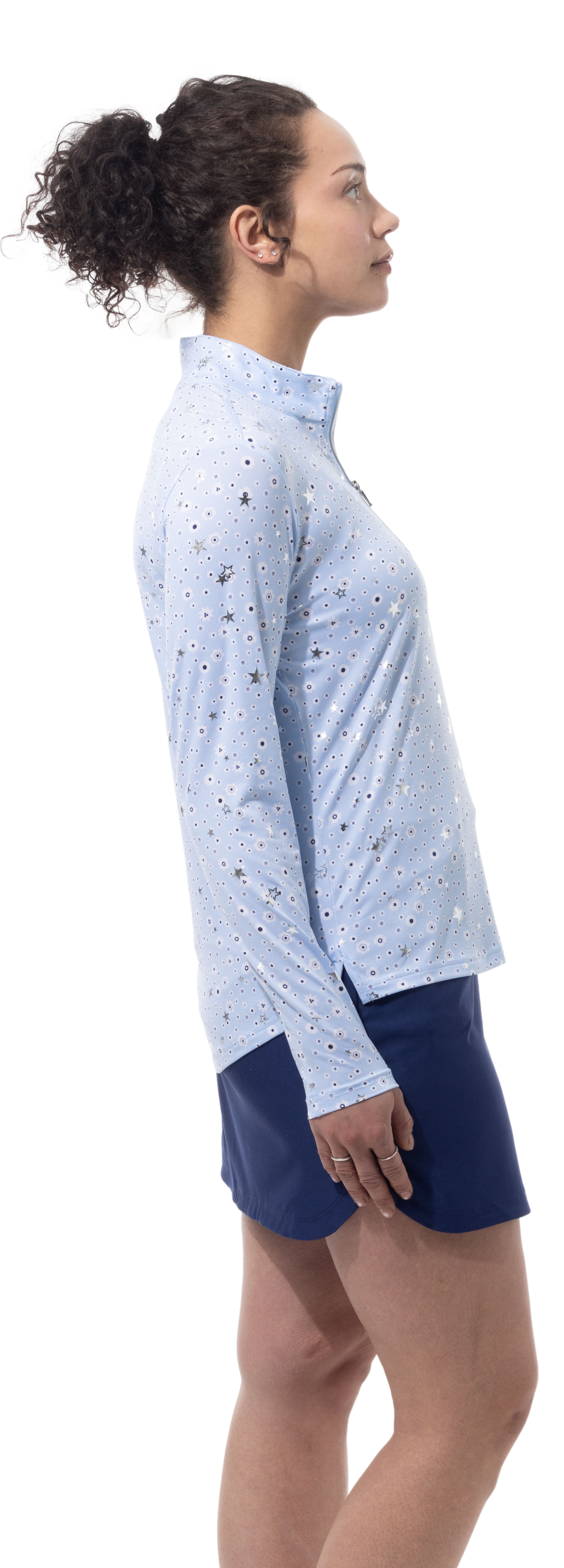 SOLSHINE PRINT 1/4 ZIP MOCK. STAR STRUCK. ARTIC SILVER. 900320 - SanSoleil
