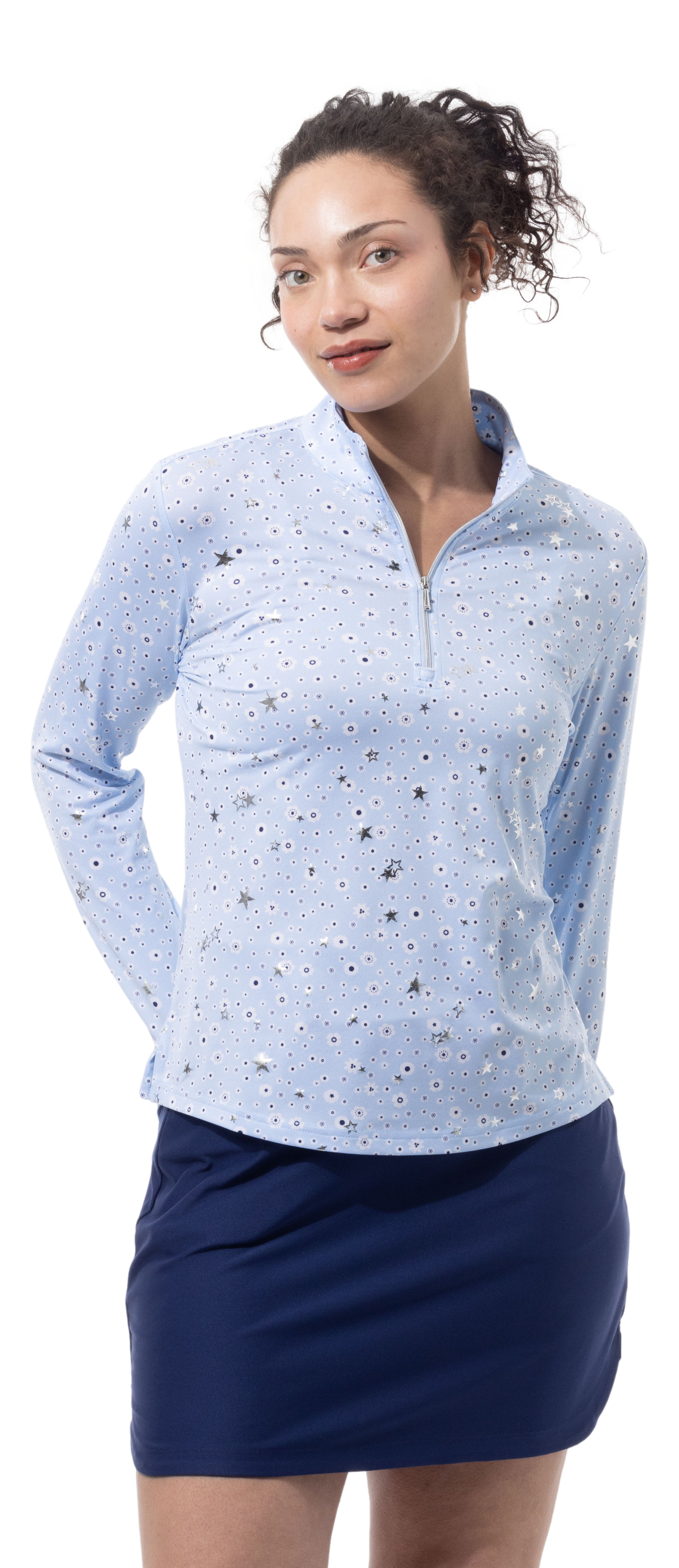 SOLSHINE PRINT 1/4 ZIP MOCK. STAR STRUCK. ARTIC SILVER. 900320 - SanSoleil