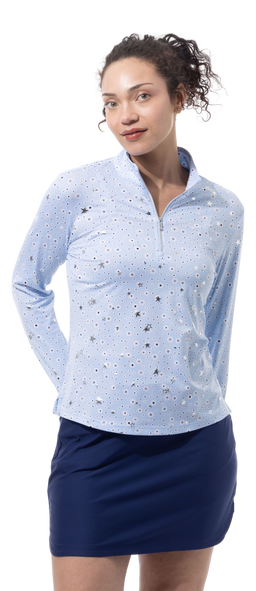 SOLSHINE PRINT 1/4 ZIP MOCK. STAR STRUCK. ARTIC SILVER. 900320 - SanSoleil