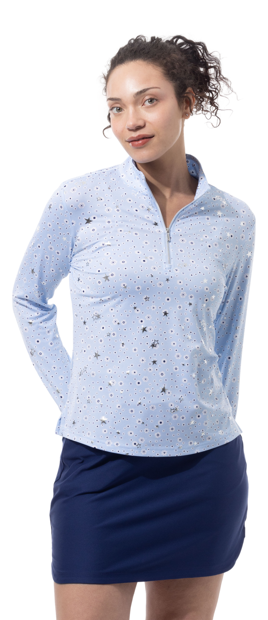 SOLSHINE PRINT 1/4 ZIP MOCK. STAR STRUCK. ARTIC SILVER. 900320 - SanSoleil