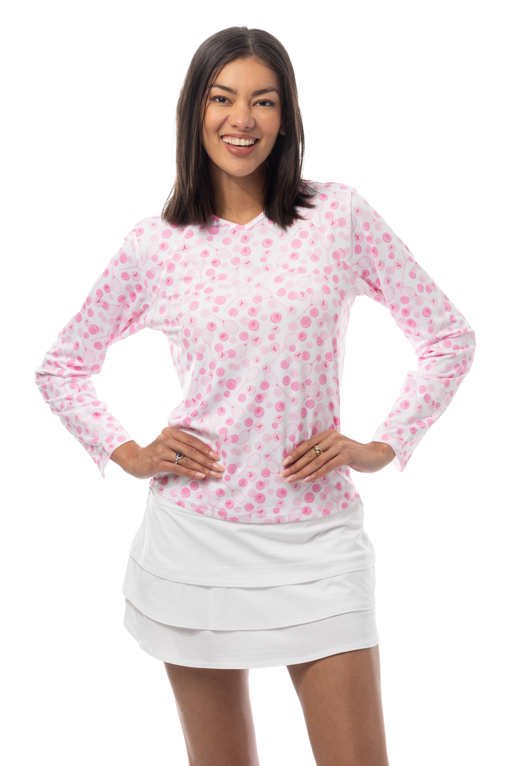 SANSOLEIL PRINT Long Sleeve Crew.  PLAY FOR P.I.N.K TENNIS.  900428PR - SanSoleil