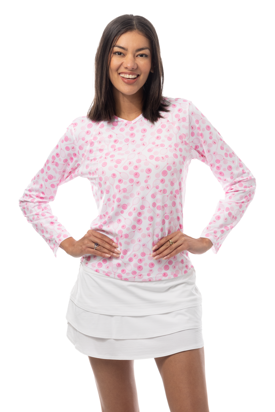 SANSOLEIL PRINT Long Sleeve Crew.  PLAY FOR P.I.N.K TENNIS.  900428PR - SanSoleil