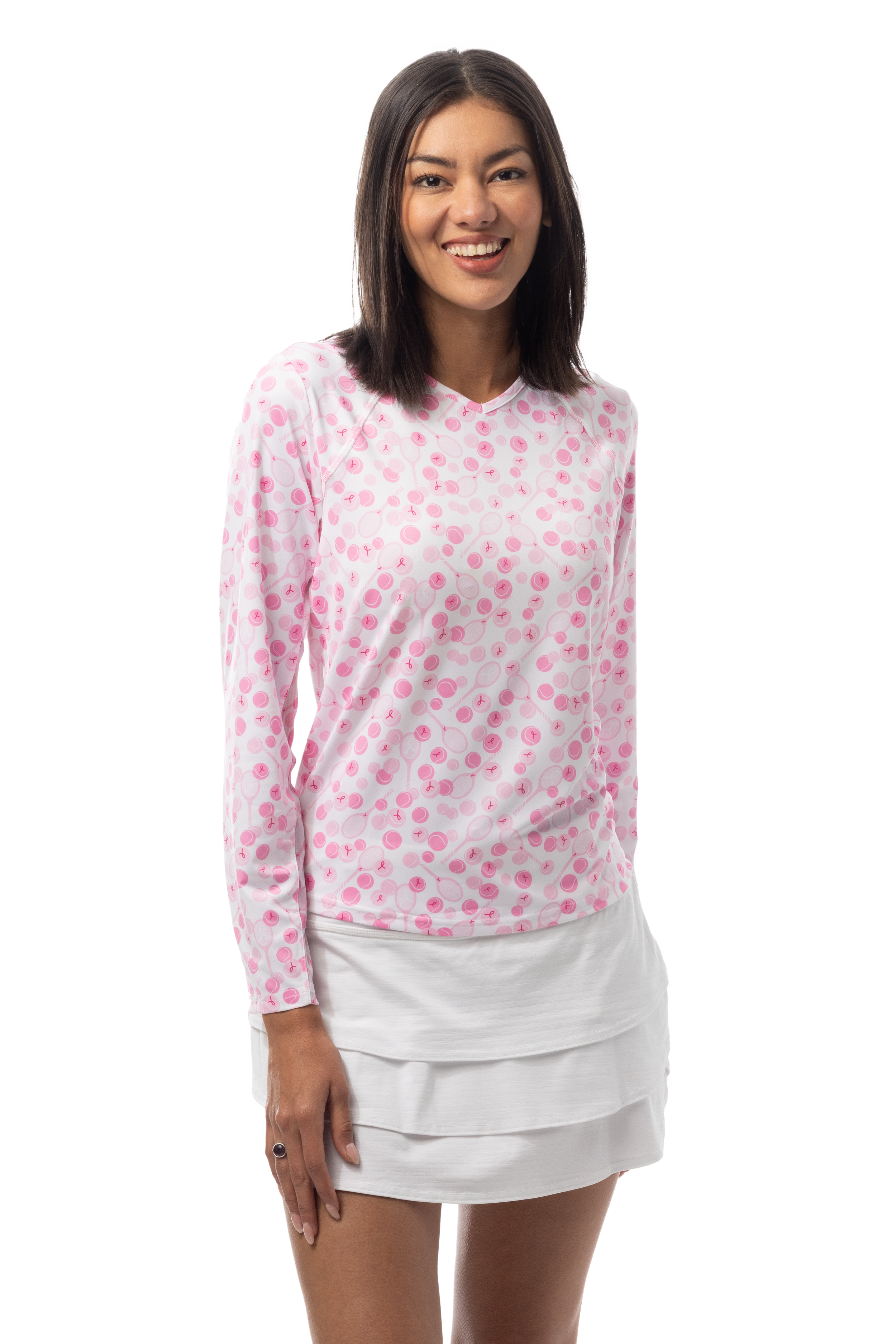 SANSOLEIL PRINT Long Sleeve Crew.  PLAY FOR P.I.N.K TENNIS.  900428PR - SanSoleil