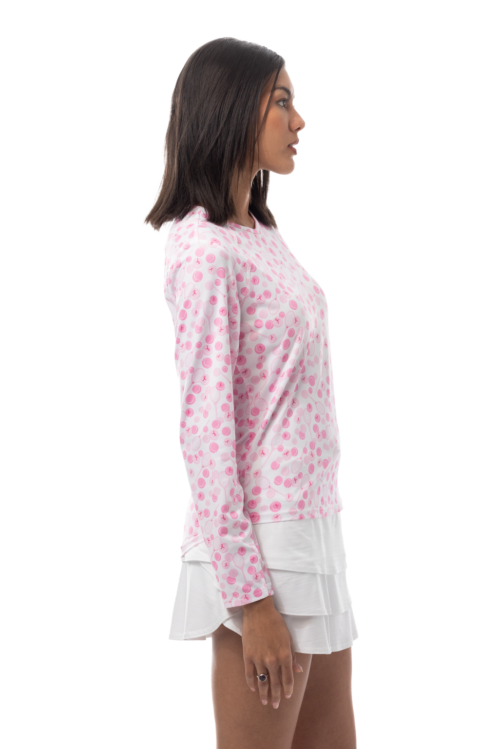 SANSOLEIL PRINT Long Sleeve Crew.  PLAY FOR P.I.N.K TENNIS.  900428PR - SanSoleil