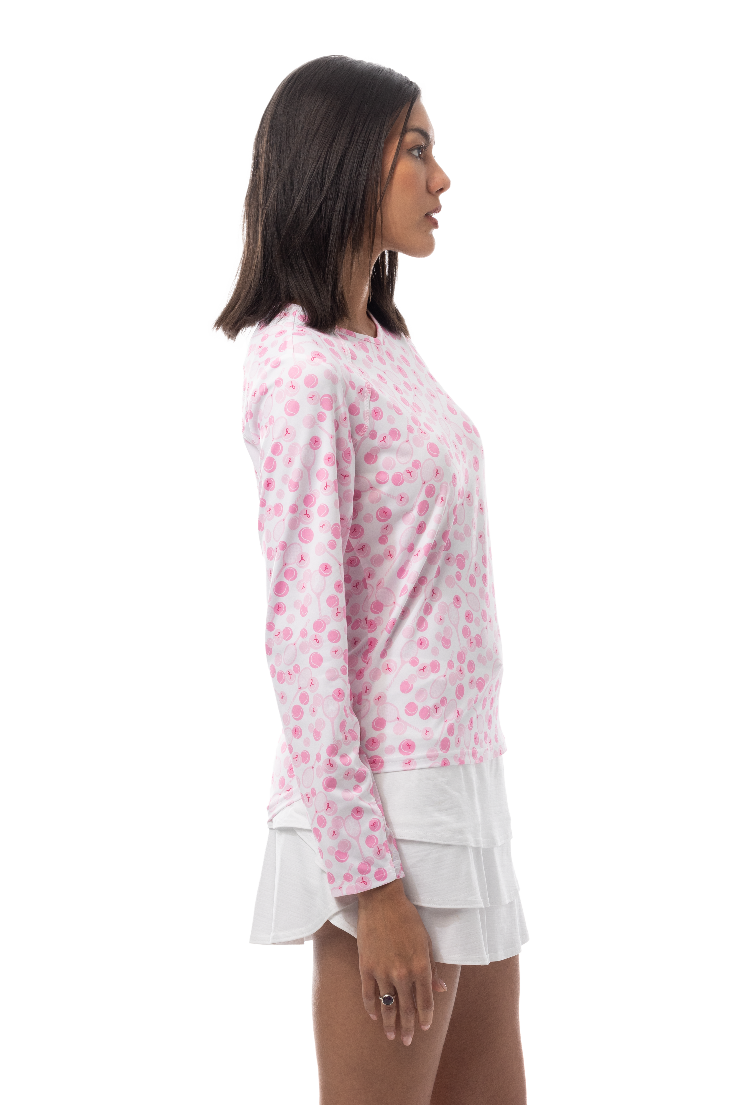 SANSOLEIL PRINT Long Sleeve Crew.  PLAY FOR P.I.N.K TENNIS.  900428PR - SanSoleil