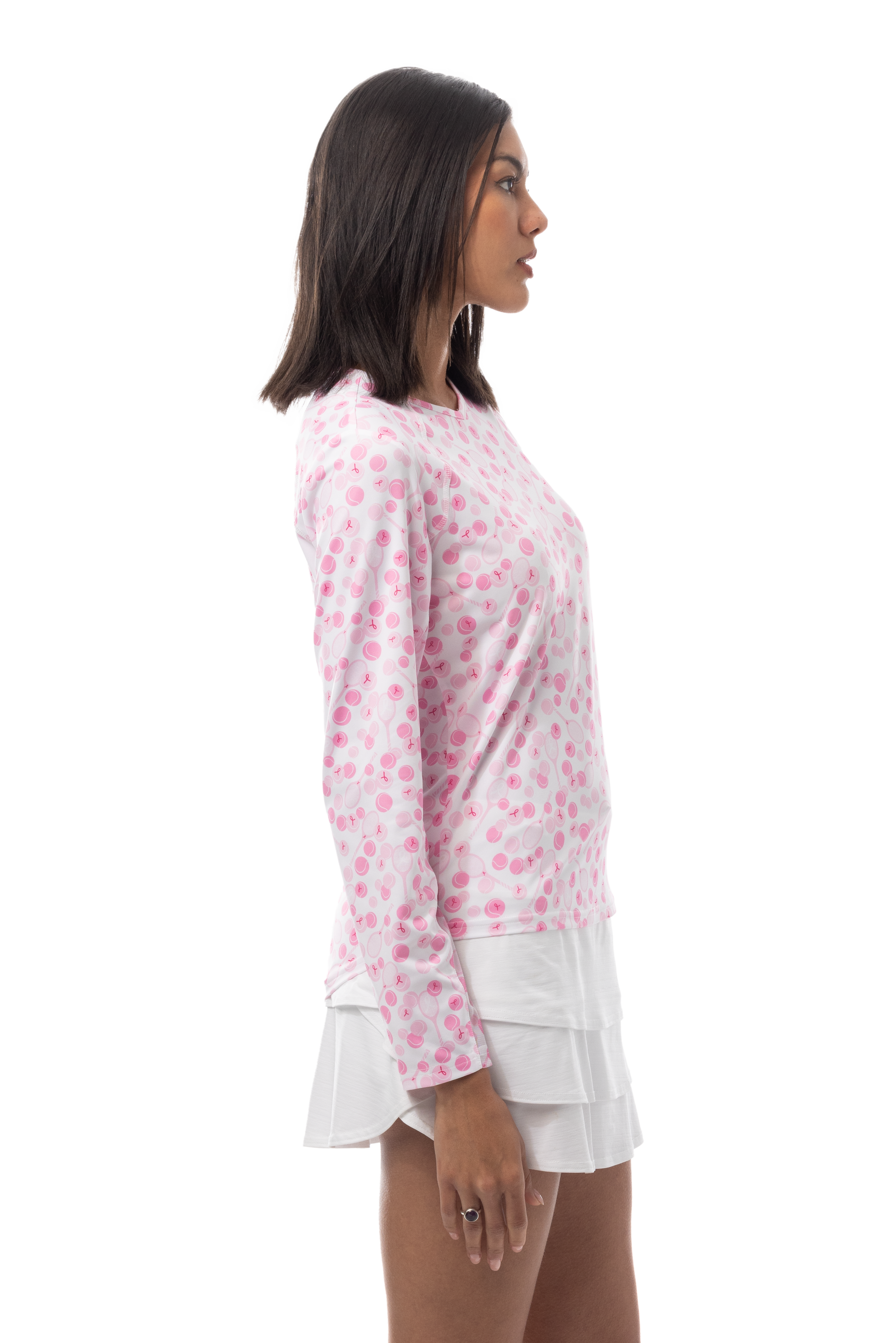 SANSOLEIL PRINT Long Sleeve Crew.  PLAY FOR P.I.N.K TENNIS.  900428PR - SanSoleil