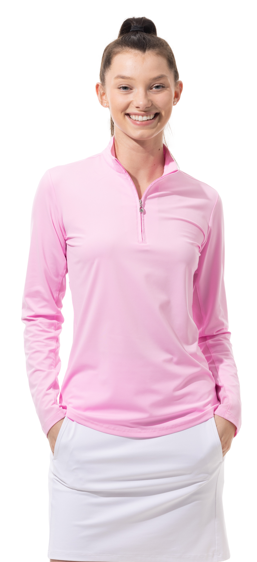 SUNGLOW ZIP MOCK. PINK. 900434