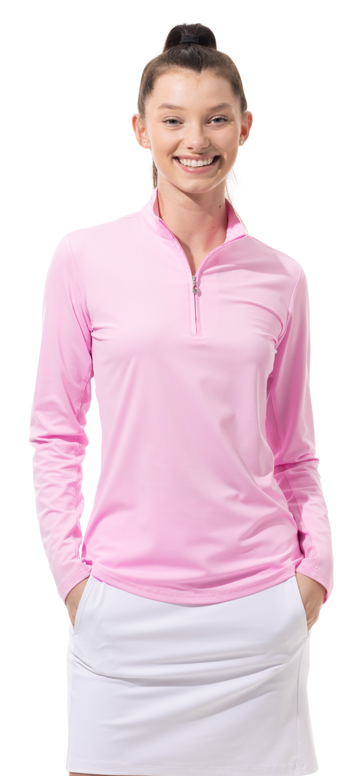 SUNGLOW ZIP MOCK. PINK. 900434