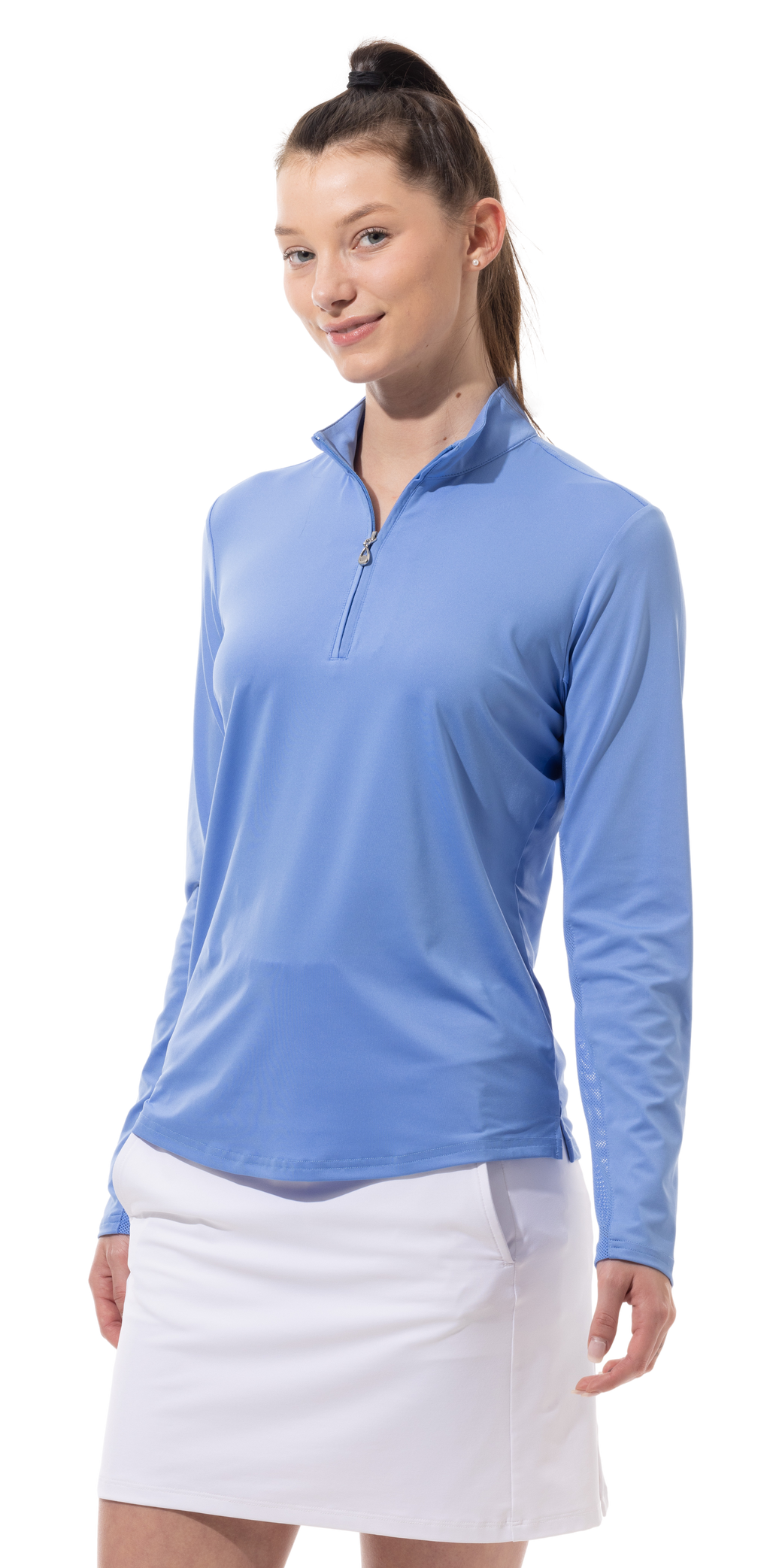 SUNGLOW ZIP MOCK. CORNFLOWER BLUE. 900434 - SanSoleil