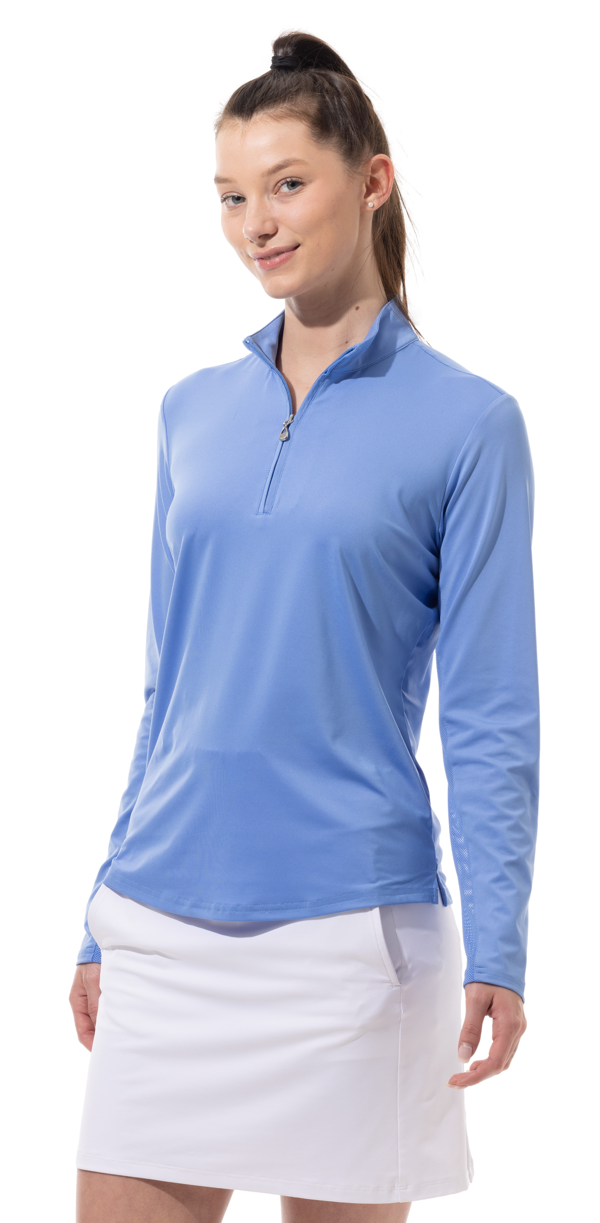SUNGLOW ZIP MOCK. CORNFLOWER BLUE. 900434 - SanSoleil