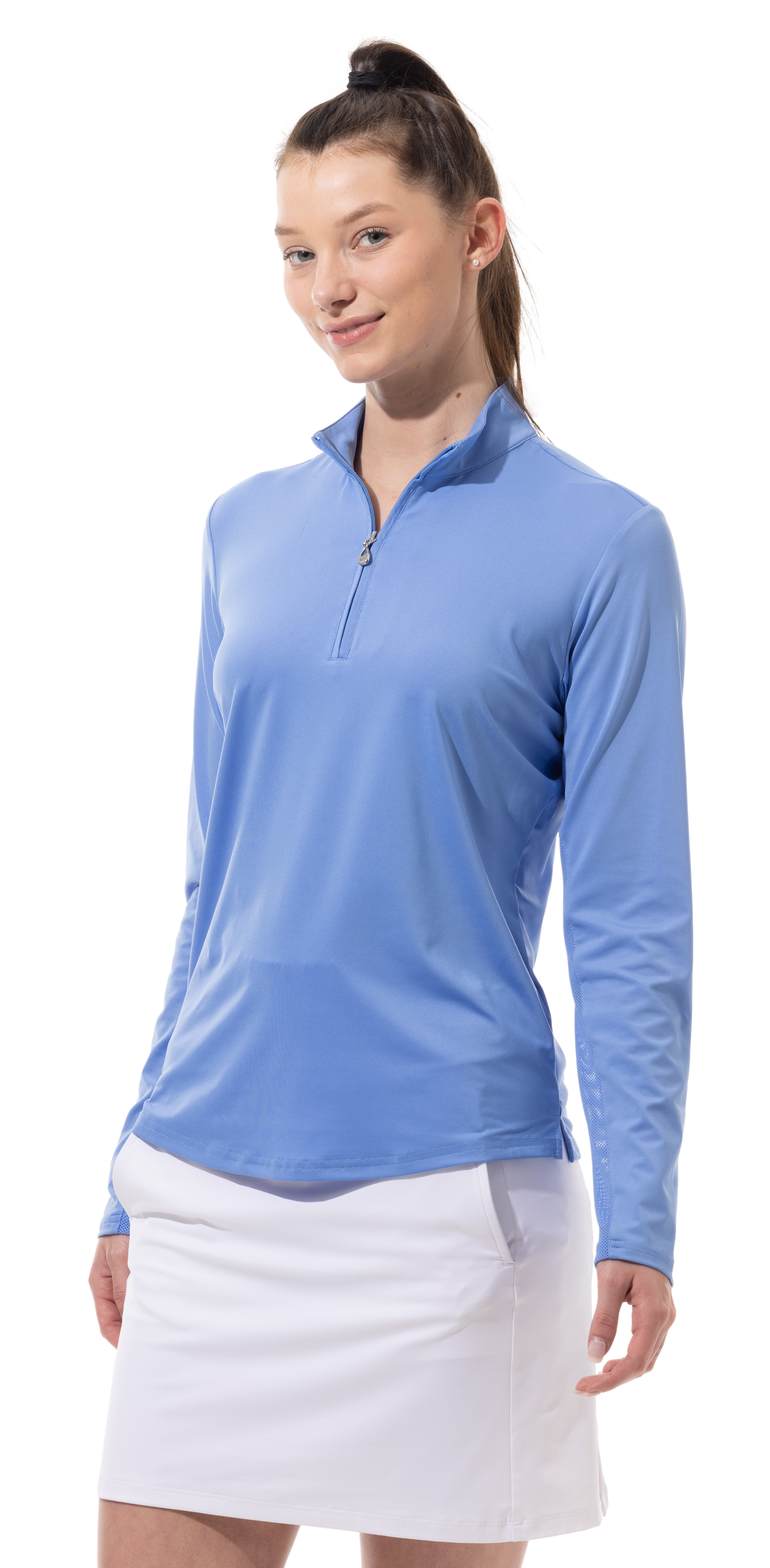 SUNGLOW ZIP MOCK. CORNFLOWER BLUE. 900434 - SanSoleil
