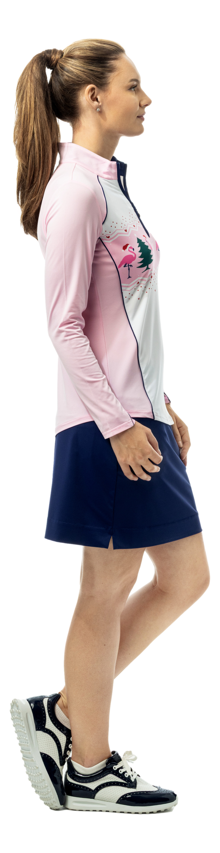 SOLCOOL 1/4 ZIP MOCK WITH PIPING. FA LA LA. 900445P