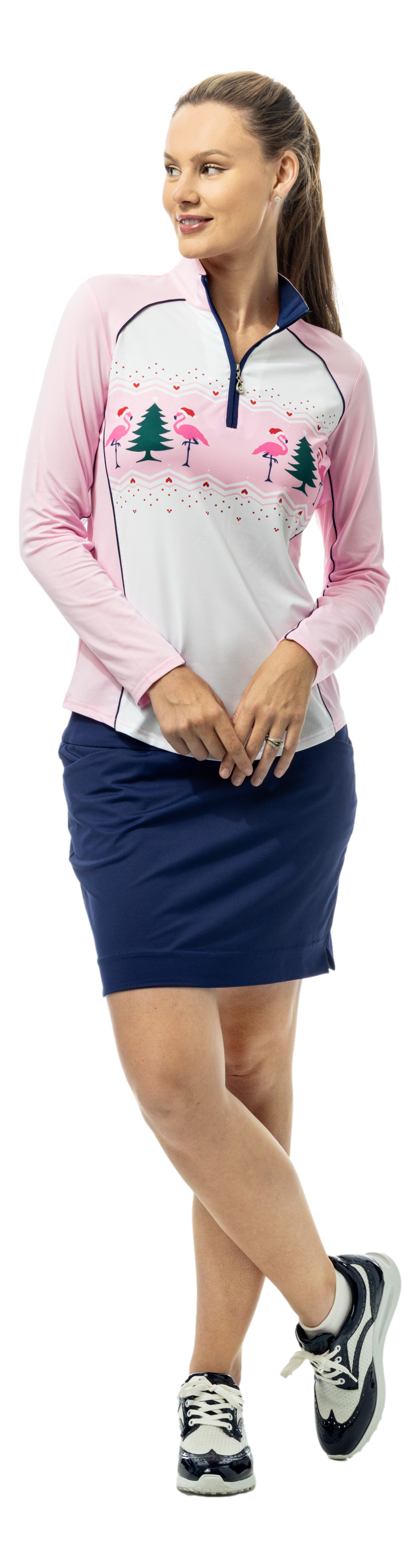 SOLCOOL 1/4 ZIP MOCK WITH PIPING. FA LA LA. 900445P