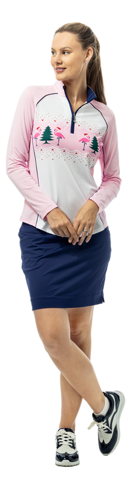 SOLCOOL 1/4 ZIP MOCK WITH PIPING. FA LA LA. 900445P