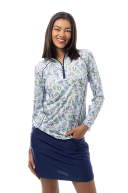 SANSOLEIL 1/4 ZIP MOCK WITH PIPING. VILLA. 900445P - SanSoleil