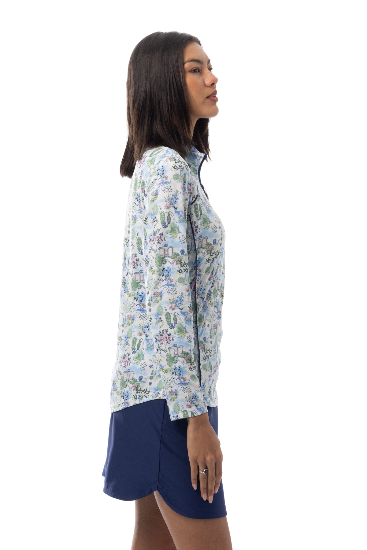 SANSOLEIL 1/4 ZIP MOCK WITH PIPING. VILLA. 900445P - SanSoleil