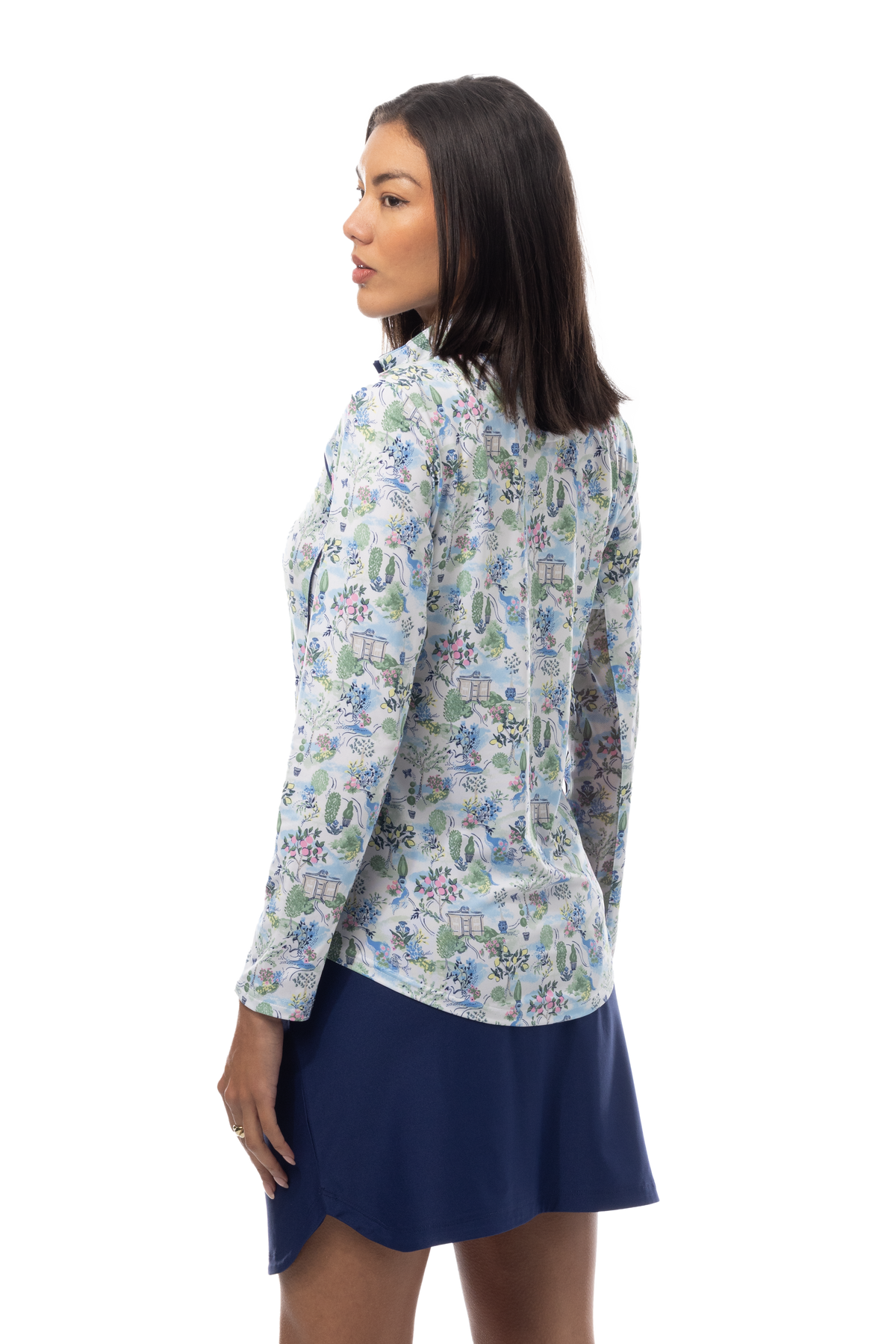 SANSOLEIL 1/4 ZIP MOCK WITH PIPING. VILLA. 900445P - SanSoleil