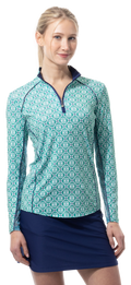 SOLCOOL 1/4 ZIP MOCK WITH PIPING. CASABLANCA. GREEN. 900445P - SanSoleil