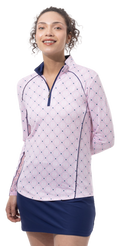 SOLCOOL 1/4 ZIP MOCK WITH PIPING. CASABLANCA. PINK. 900445P - SanSoleil