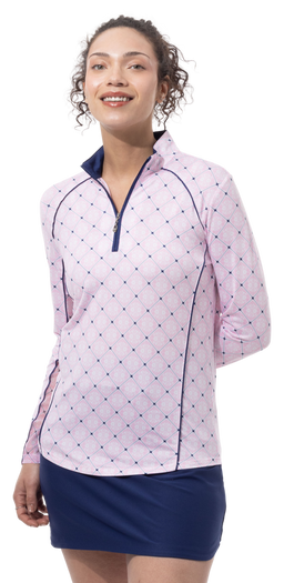 SOLCOOL 1/4 ZIP MOCK WITH PIPING. CASABLANCA. PINK. 900445P - SanSoleil