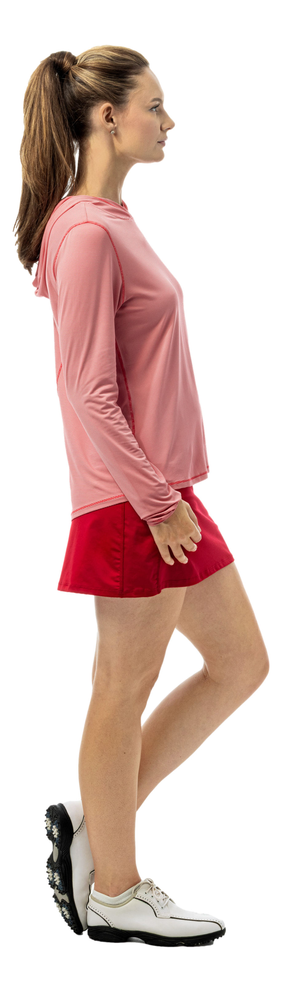 SanSoleil stripe long sleeve hoodie in true red and white with a hood and casual fit, featuring bold stripe pattern.