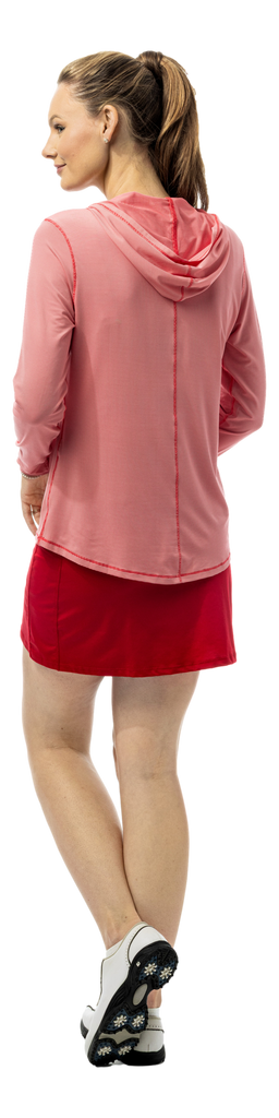 SanSoleil Stripe Long Sleeve Hoodie in true red and white with a classic striped pattern and hood, casual and comfortable for everyday wear.